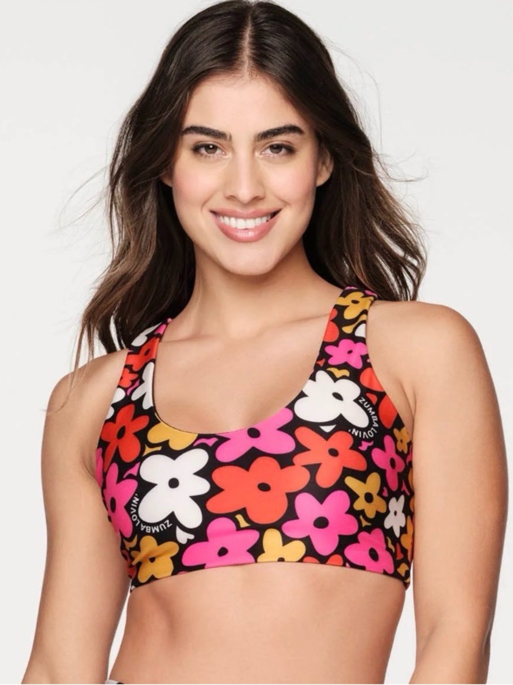 Zumba Fitness Floral Sports Bra - Pink, Orange, White, Yellow